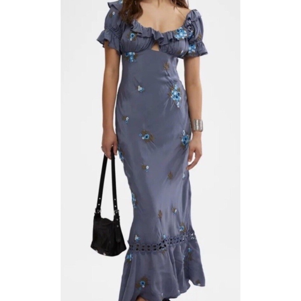 FREE PEOPLE Floral Embroidered Bali Santa Cruz Ruffle Maxi Dress L NWT - Picture 4 of 10